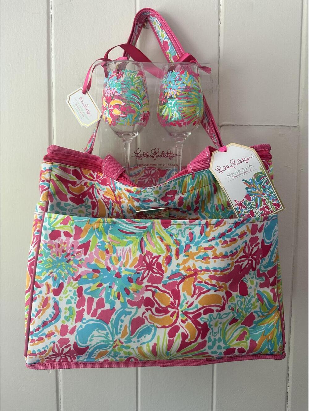 Lilly Pulitzer Insulated Cooler and Acrylic Handpainted Glasses Set Picnic NWT